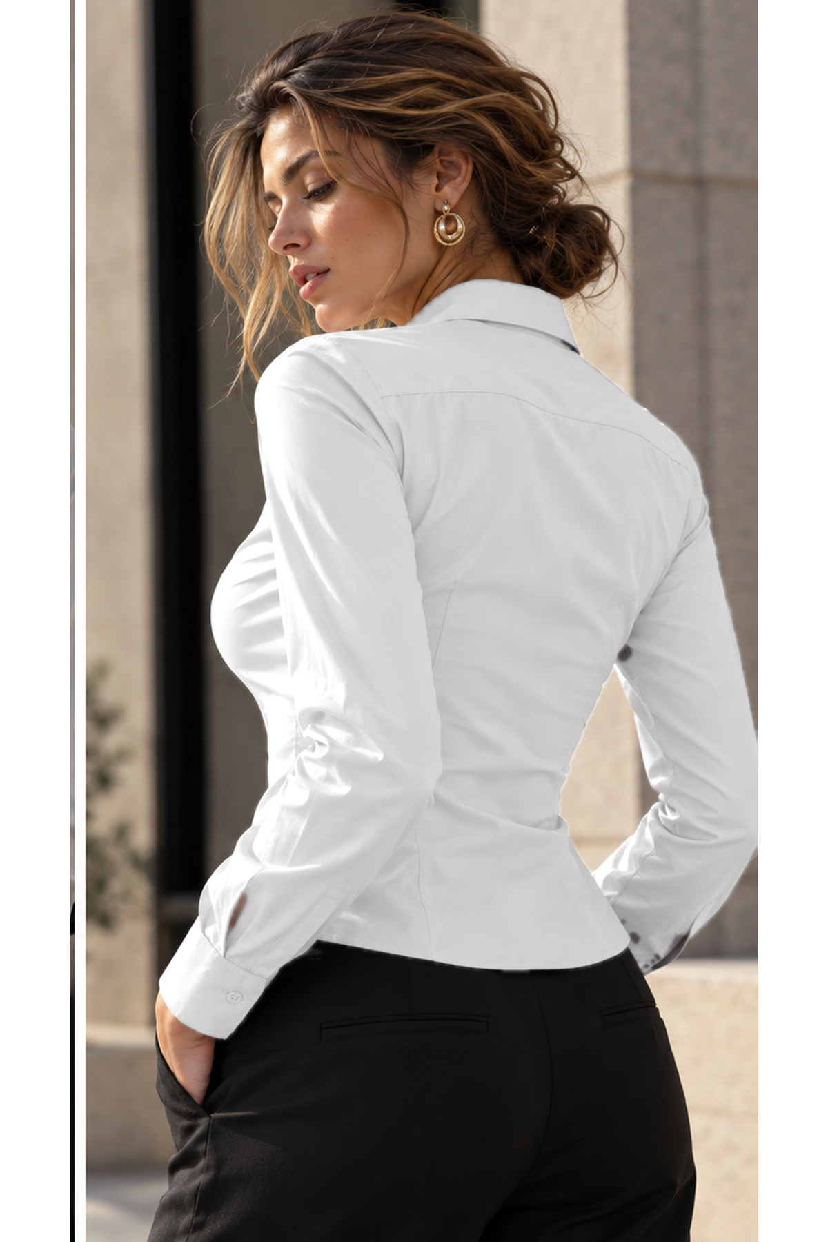 Beyaz Slim Fit Pensli Gömlek