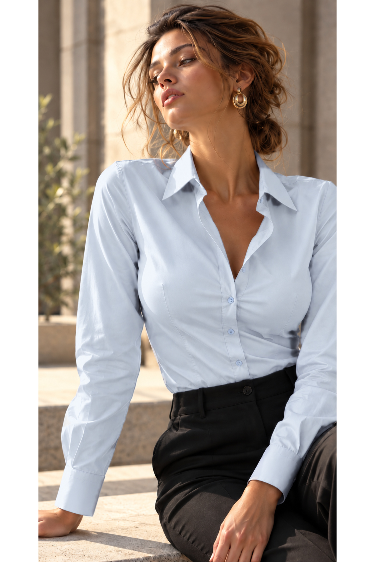 Buz Mavisi Slim Fit Pensli Gömlek